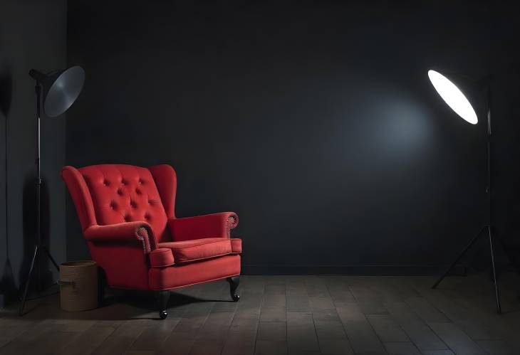 Classic Red Velvet Armchair in Dark Vintage Studio